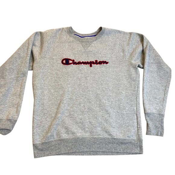 Champion Mens Crewneck Sweatshirt Large Gray With Embroidered Logo For Men & Wom - Picture 1 of 8